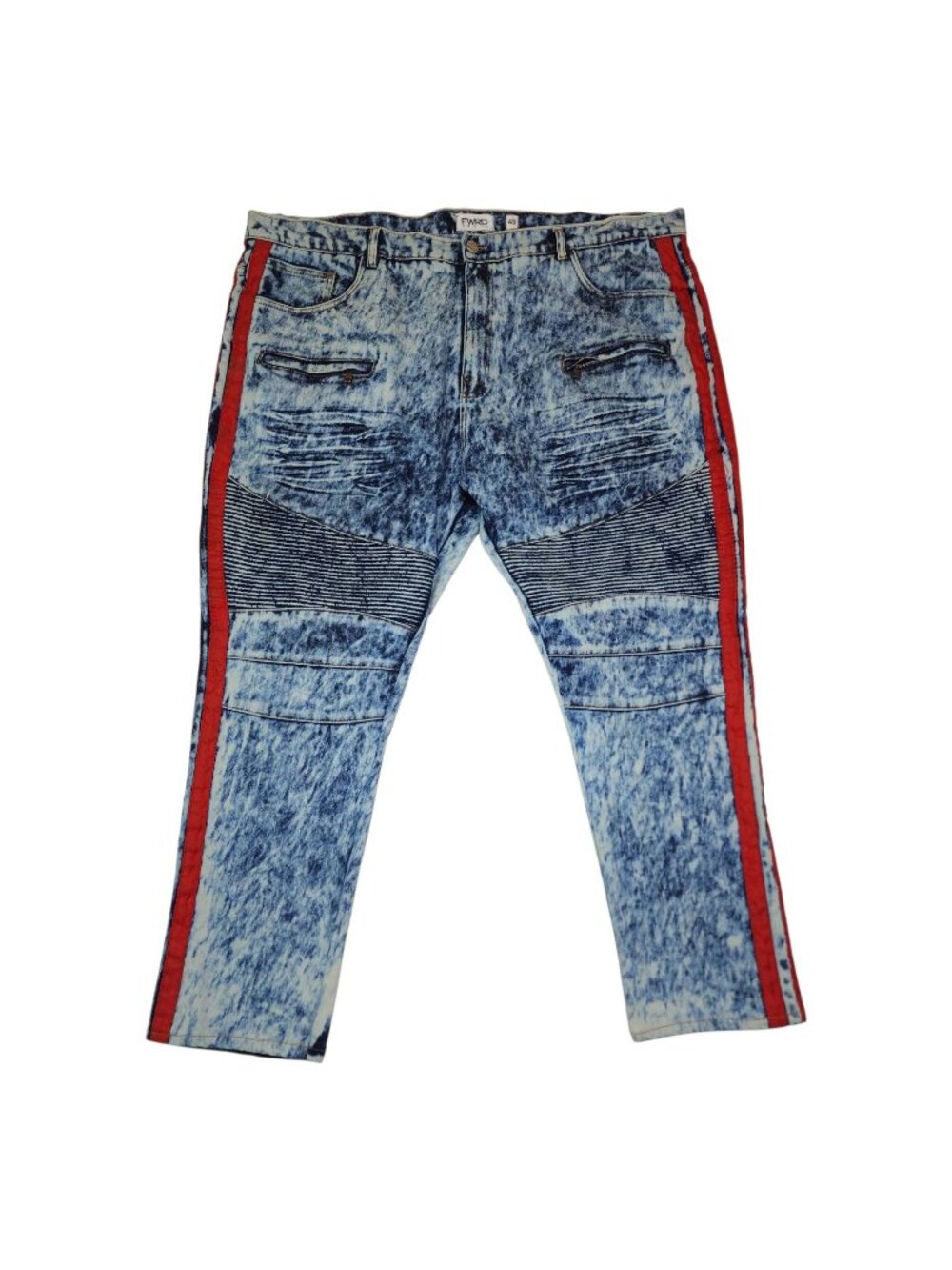 FWRD Mens Denim Jeans Size 48 Inseam 33 Acid Wash Blue Red Stripe Stretch